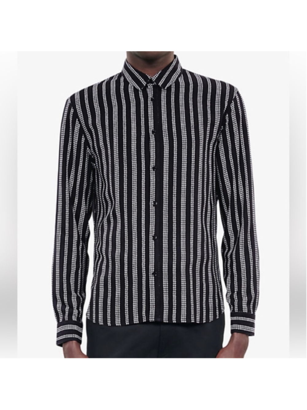Men's The Kooples PDP Lines Black & White Dot/Stripe Button Down Shirt M NWT
